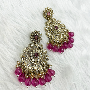 Gana Light Purple Long Necklace Set - Antique Gold