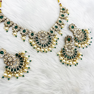 Vian Green Necklace Set - Antique Gold