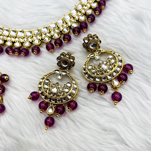 Kavi Kundan Purple Necklace Set - Gold