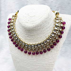 Kavi Kundan Purple Necklace Set - Gold