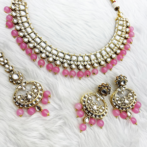 Kavi Kundan Baby Pink Necklace Set - Gold