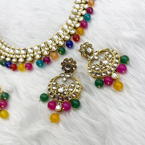 Kavi Kundan Multicolour Necklace Set – Gold