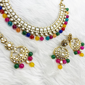 Kavi Kundan Multicolour Necklace Set – Gold