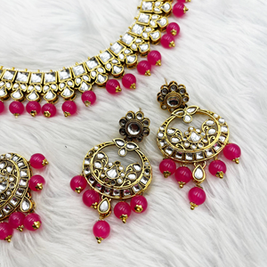 Kavi Kundan Hot Pink Necklace Set – Gold