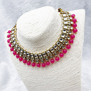 Kavi Kundan Hot Pink Necklace Set – Gold