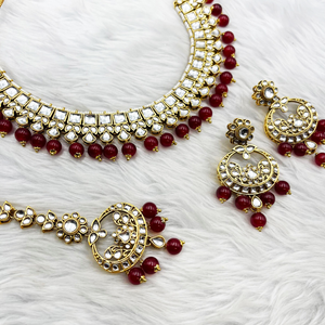 Kavi Kundan Maroon Necklace Set – Gold