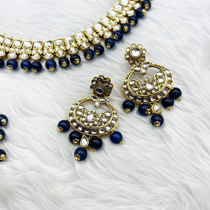Kavi Kundan Navy Blue Necklace Set – Gold
