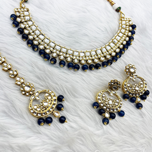Kavi Kundan Navy Blue Necklace Set – Gold