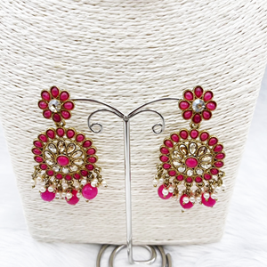 Viri Hot Pink Choker Necklace Set- Antique Gold