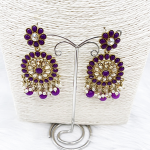 Viri Dark Purple Choker Necklace Set- Antique Gold 