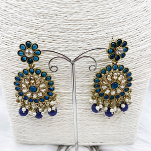 Viri Navy Blue Choker Necklace Set- Antique Gold 