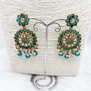 Viri Peacock Colour Choker Necklace Set- Antique Gold