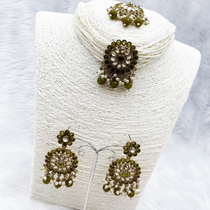 Viri Olive Choker Necklace Set- Antique Gold