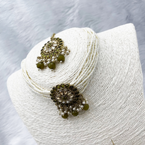 Viri Olive Choker Necklace Set- Antique Gold