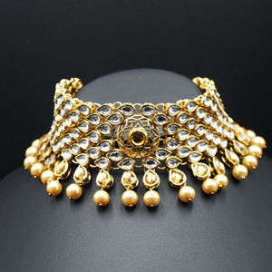 Nira White and Gold Choker Necklace Set - Gold