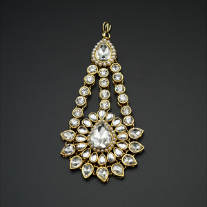 Gunaii- White Diamantes and Pearl Passa/Jhoomer-Gold