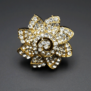 Saha White Diamante Stone Ring - Gold