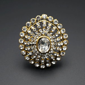 Farhi White Diamante Stone Ring - Gold