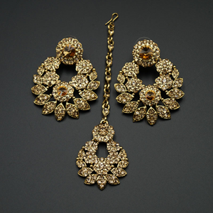  Rashi- Gold Diamante Necklace Set - Gold