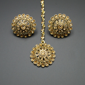Tista Gold Diamante Stone Earring Tikka Set - Gold