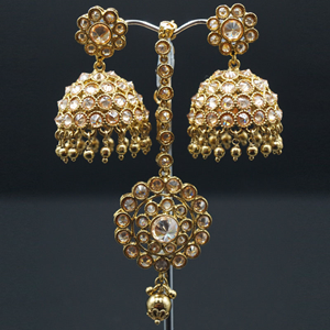 Jivika Gold Polki Stone and Metal Droplets Choker Necklace Set - AntiqueGold