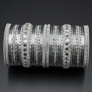 Misha White Stone Bangle Set - Silver