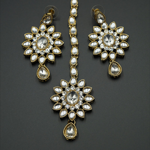 Geena White Kundan and Diamante Rani Haar Set - Antique Gold