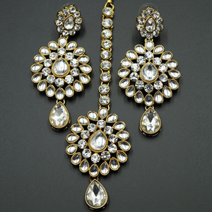 Piya White Kundan and Diamante Rani Haar Set - AntiqueGold