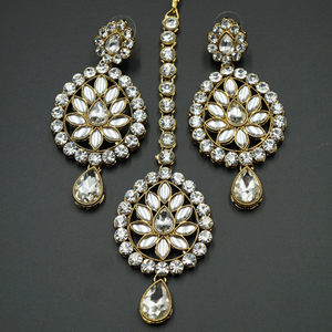 Jagvi White Kundan and Diamante Rani Haar Set - AntiqueGold