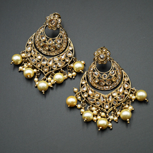 Magdi Gold Polki Stone and Pearl's Rani Haar Set - Antique Gold