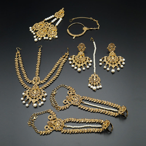 Dharma Gold Diamante And Pearl Bridal Set-Gold