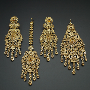Nashi Gold Diamante Earring Tikka and Passa/Jhoomer Set - Gold