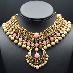 Pankita Light Pink/Gold Necklace Set - Gold