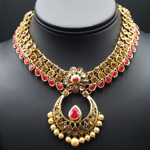 Elina Pink and Gold  Necklace Set - Gold