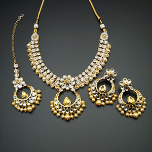 Elina Gold and White Necklace Set - Gold