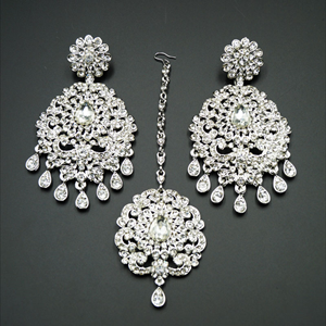 Barsha White Diamante Set-Silver