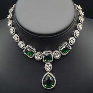 Vena Green/White Diamante Necklace Set - Antique Silver