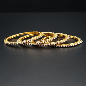 Lekha  White Diamante /Pearls Bangles - Antique Gold