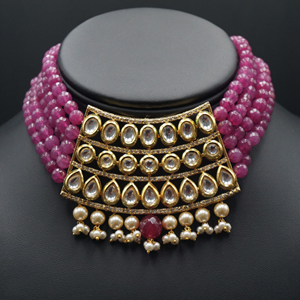 Meeta Pink Kundan Choker Necklace Set - Gold