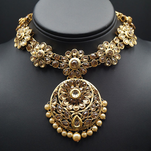 Benita Gold Stone Pearl Necklace Set - Gold