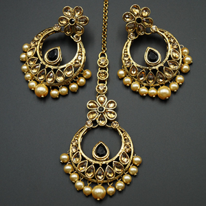 Elina Black and Gold Necklace Set - Gold