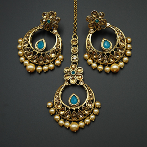 Elina Turquoise and Gold Necklace Set - Gold