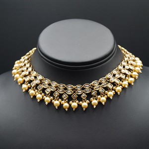Tarz Gold Polki Stone/Pearl Necklace set - Antique Gold