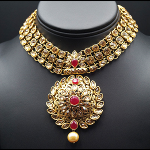 Asta Dark Pink  and Gold Choker Necklace Set - Gold