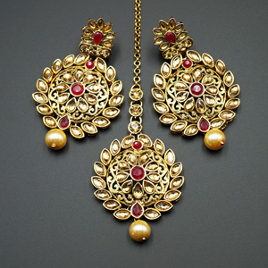 Asta Dark Pink  and Gold Choker Necklace Set - Gold