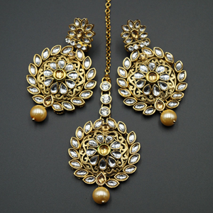 Asta  Gold/White Stone Choker Necklace Set - Gold