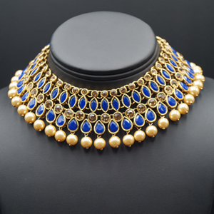 Anita Royal Blue/ Gold Choker Necklace Set - Gold