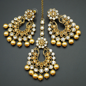 Anita Gold/White Stone Choker Necklace Set - Gold
