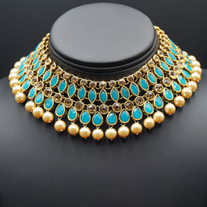 Anita Turquoise / Gold Choker Necklace Set - Gold