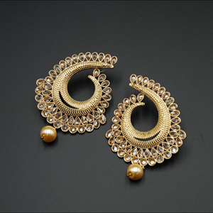 Vaji Gold Polki Stone and Pearl Earrings - Gold